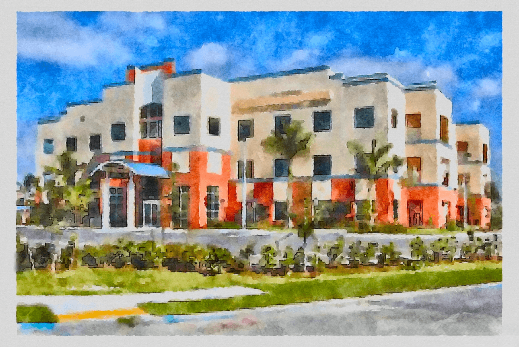 Watercolor illustration of the Fort Myers, Florida main office building